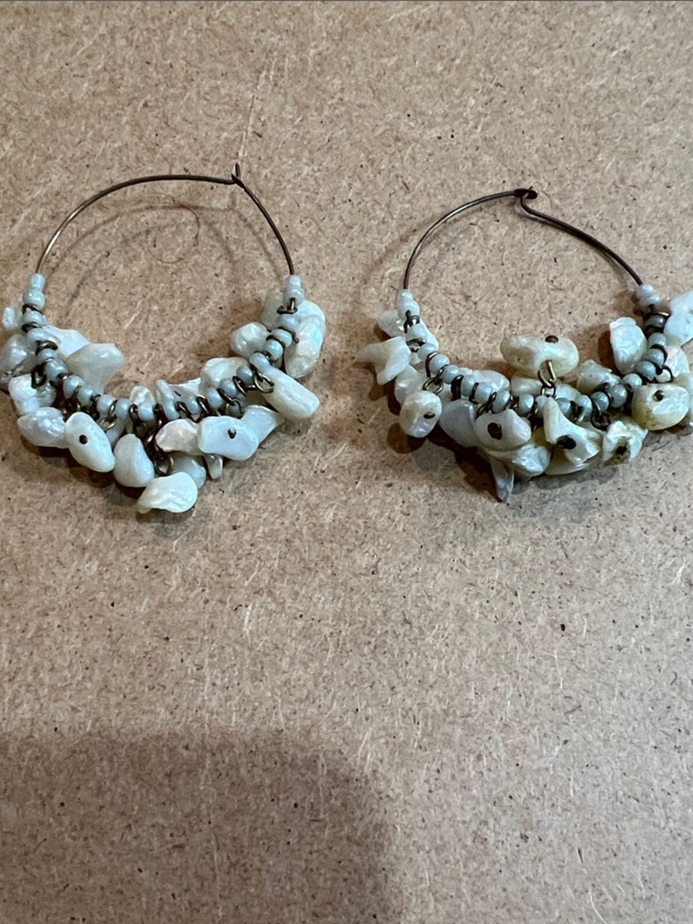 Handmade White Shell Hoop Earrings